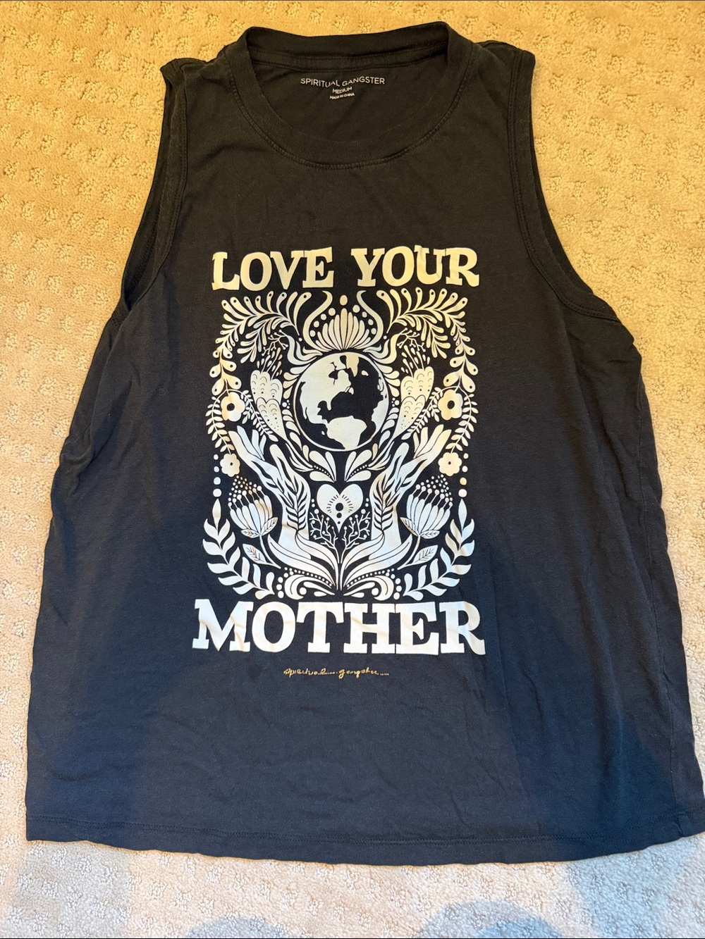 Spiritual Gangster Black Tank with Cream "Love Your Mother" Graphic